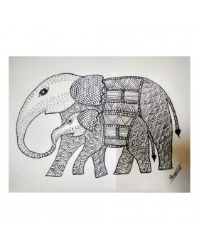 Gond art painting of mother and baby elephant " mother's love"